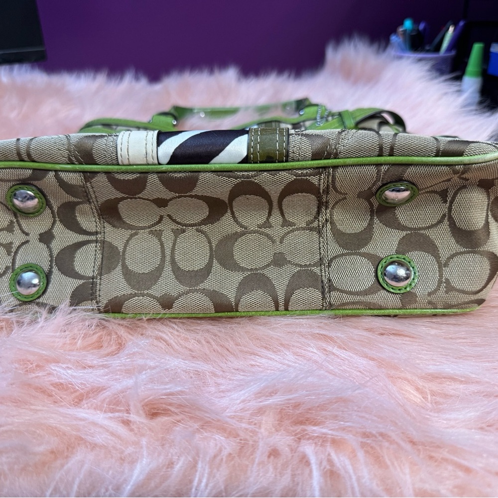 Coach Nancy Green and Brown Signature Tote Bag - Picture 2 of 5